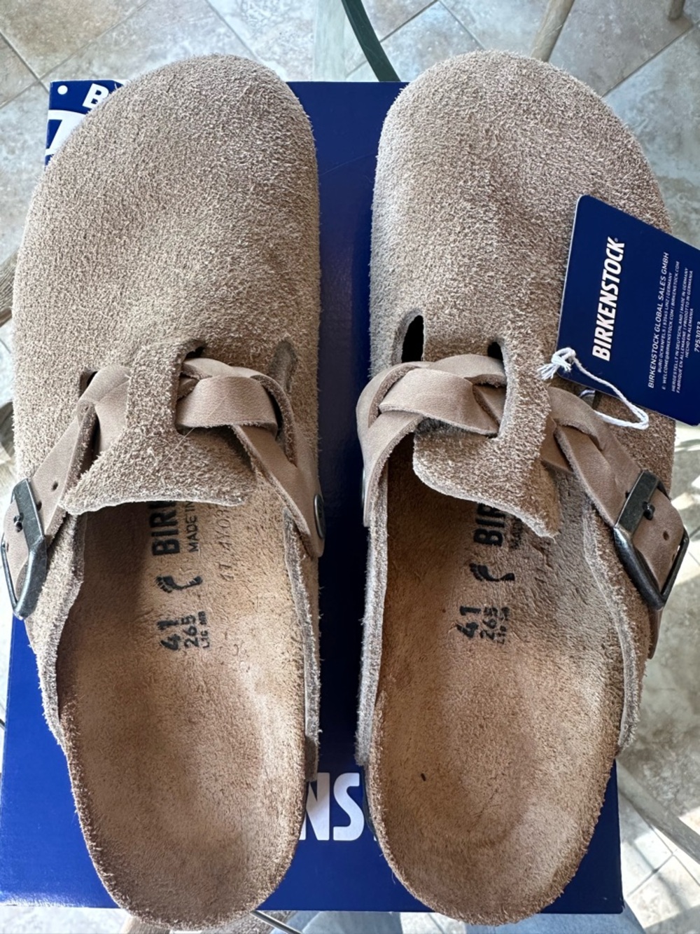 Birkenstock Taupe Braided Boston Clogs 41 US10W US8M NIB Narrow fit. Leather